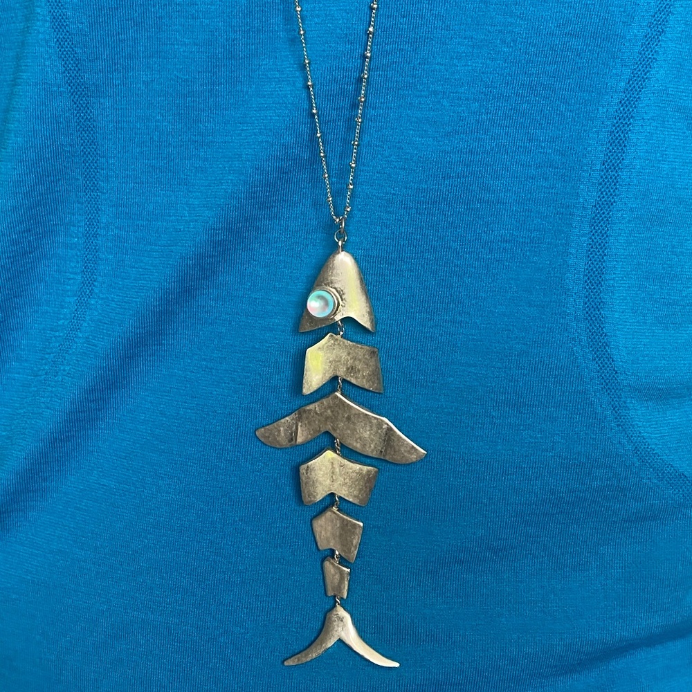 Vineyard Haven fish pendant long necklace gold tone